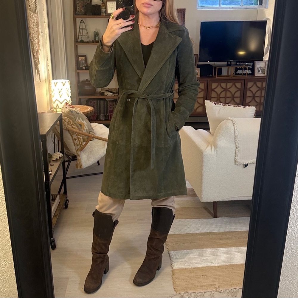 Forever 21 Dark Green Suede Style Trench Coat